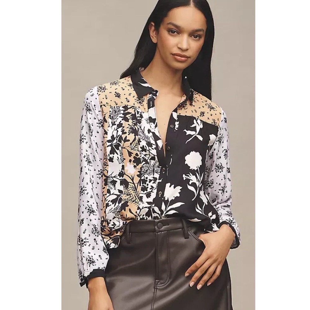 Maeve The Paz Buttondown Shirt In Brown Floral Patchwork S Multi Boho Eclectic